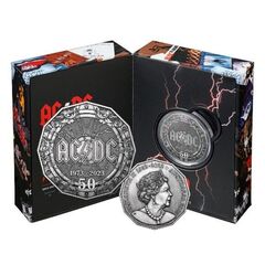 2023 50c Silver Antique Coin - 50th Anniversary Of Ac/dc