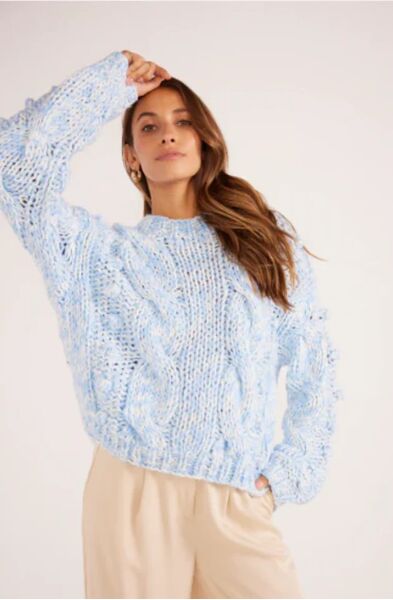 MinkPink Lucero Cable Knit Jumper (Baby blue, Xs)
