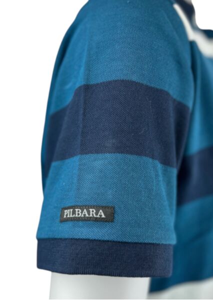 Pilbara Men's Striped Pocket Polo Short Sleeve RMPC098 (M, Royal/Navy/White)