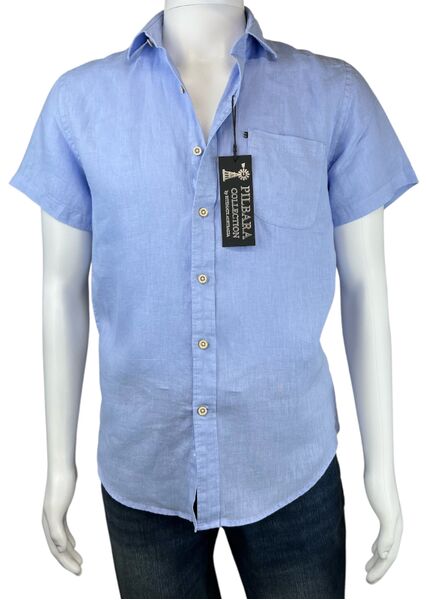 Pilbara Mens Linen Short Sleeve Shirt RMPC055S (S, Sky Blue)