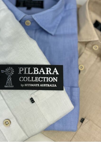 Pilbara Mens Linen Short Sleeve Shirt RMPC055S (S, Sky Blue)