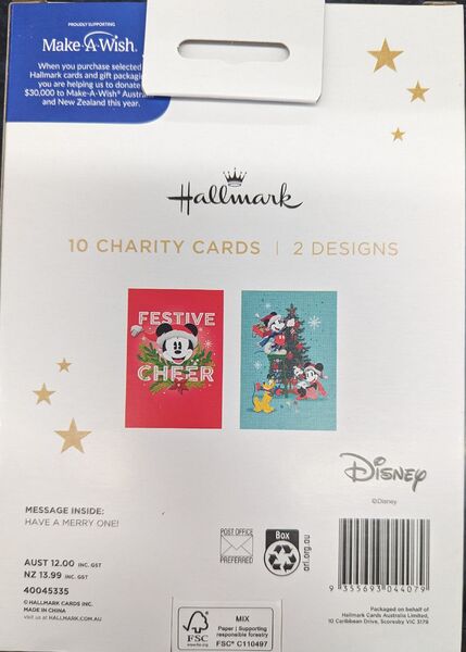 HALLMARK CHARITY CHRISTMAS CARDS - MICKEY MINNIE