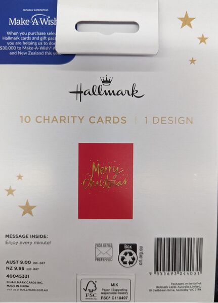 HALLMARK CHARITY CHRISTMAS CARDS - RED