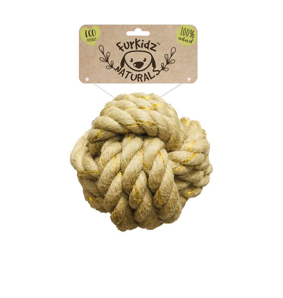 Furkidz Naturals Dog Puppy Ball Rope Toy 16cm Eco Natural