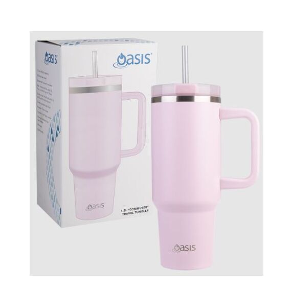 Commuter Travel Tumbler 1.2l - Stainless Steel Double Wall Insulated - Pink Lemonade