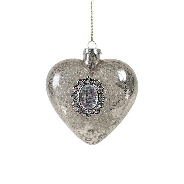 Glass Heart Mercury Silver Emblem Ornament