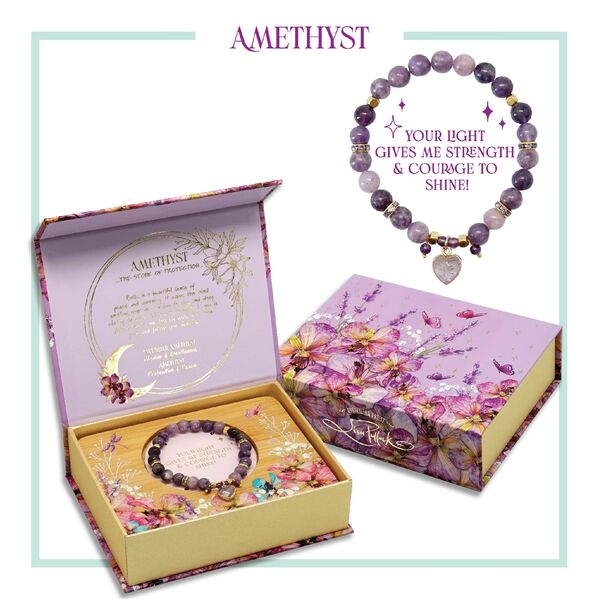 Amethyst Crystal Heart Bracelet With Bamboo Tray