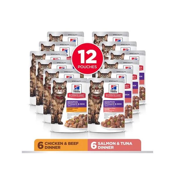 Pack of 12 Science Diet Cat Adult Sensitive Skin & Stomach 85g Pouches