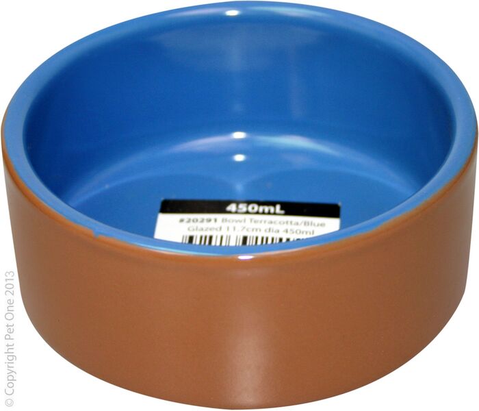 Pet One - Bowl Terracotta Blue Glazed 450ml