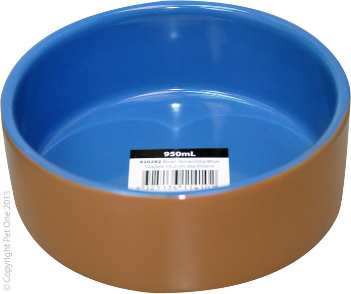 Pet One - Bowl Terracotta Blue Glazed 950ml