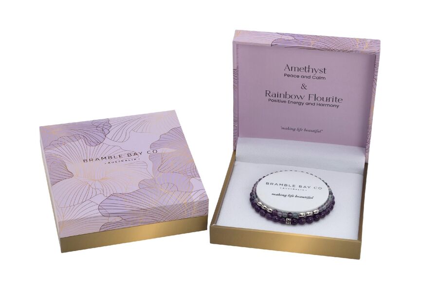 Elegance Bracelet Set - Amethyst & Rainbow Fluorite